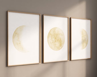 Moon wall art, Moon nursery decor, neutral  nursery, yellow nursery, mustard yellow, Full moon, Moon print, moon phases