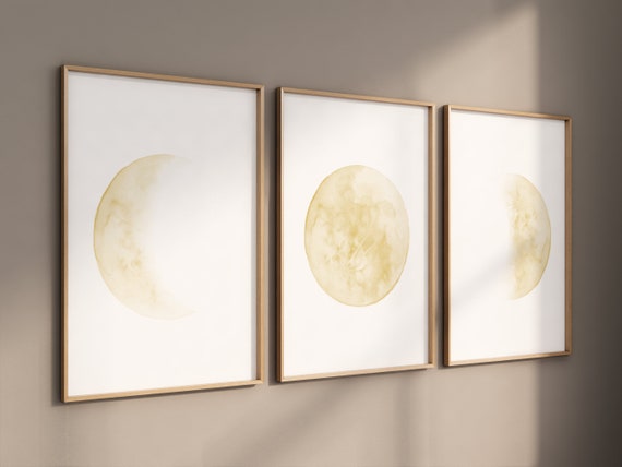 Moon wall art, Moon nursery decor, neutral  nursery, yellow nursery, mustard yellow, Full moon, Moon print, moon phases