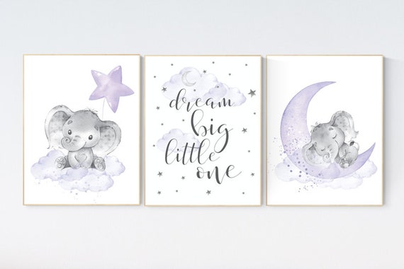 Nursery decor girl purple, nursery decor girl elephant, Girls room decor purple, moon and stars, lavender, star nursery, lilac nursery decor