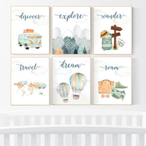 Travel nursery print, Explore nursery wall art, Baby boy nursery, Adventure Set of 6 prints, Camping Prints, Adventure Nursery Decor image 2