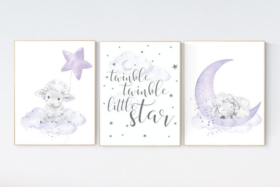Nursery decor girl purple, sheep nursery, Sheep nursery decor, nursery wall art sheep, lavender, lilac, nursery decor lambs, sheep prints