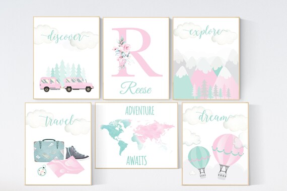 Travel nursery print, Explore nursery wall art, Baby boy nursery, Adventure Set of 6 prints, Camping Prints, Adventure Nursery Decor