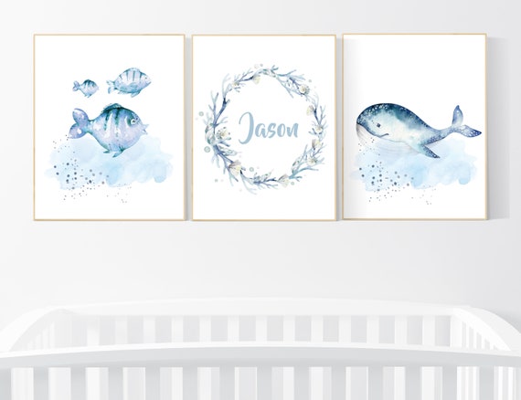 Nursery decor boy ocean, nursery decor boy nautical, sea theme nursery decor, nautical wall decor nursery set, boys room wall art