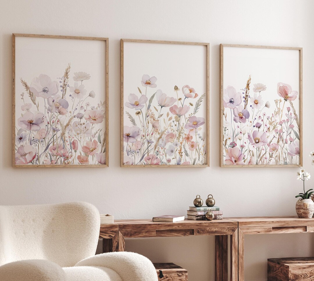 Blush Wildflower Watercolor Art Prints: Boho Botanical Wall Decor - Etsy