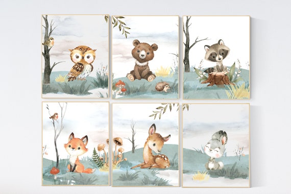 Woodland nursery decor, animals prints, woodland themed nursery, nursery art woodland, nursery prints gender neutral, woodland nursery ideas