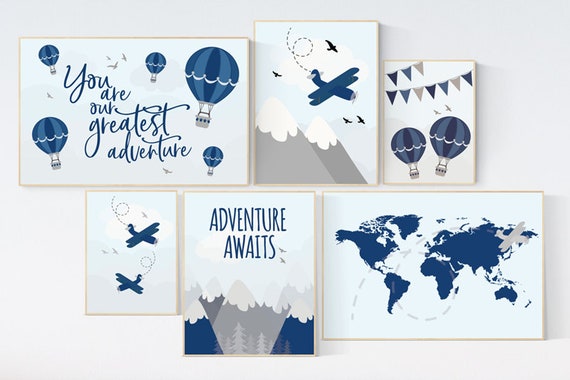 Adventure nursery decor, nursery decor boy adventure, nursery decor boy plane, world map nursery, adventure awaits, travel theme nursery