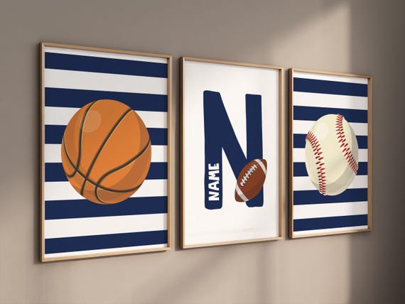 Sports wall art for kids, personalized name prints, basketball print, baseball  print, football nursery art, boys sports-themed room decor