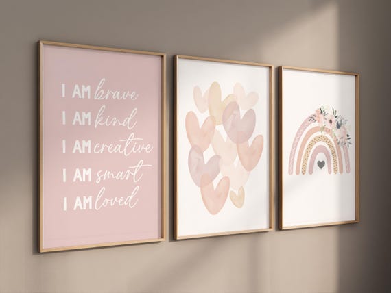 Rainbow nursery, heart print, Girl bedroom art, name print, girls room decor, blush nursery, baby girl wall art, boho nursery