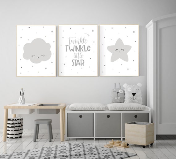 Nursery decor grey, twinkle twinkle little star, gray nursery, nursery decor neutral, baby room decor gender neutral, grey nursery decor