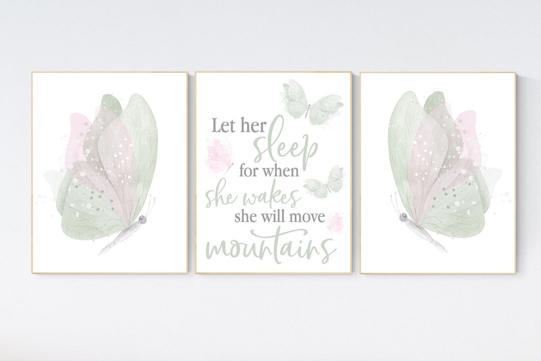 Butterfly Nursery Wall Art, Green Nursery, Girl Nursery Art, Butterfly