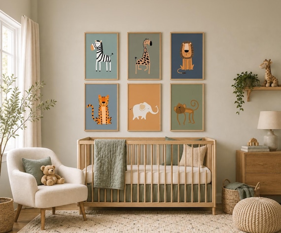 Safari Animal Nursery Prints: Boho Jungle Wall Art
