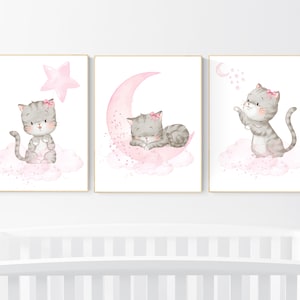 Cat nursery print, kitten nursery print, nursery decor girl, nursery art girl, cat print, kittens, pink and grey, pink gray, cat nursery