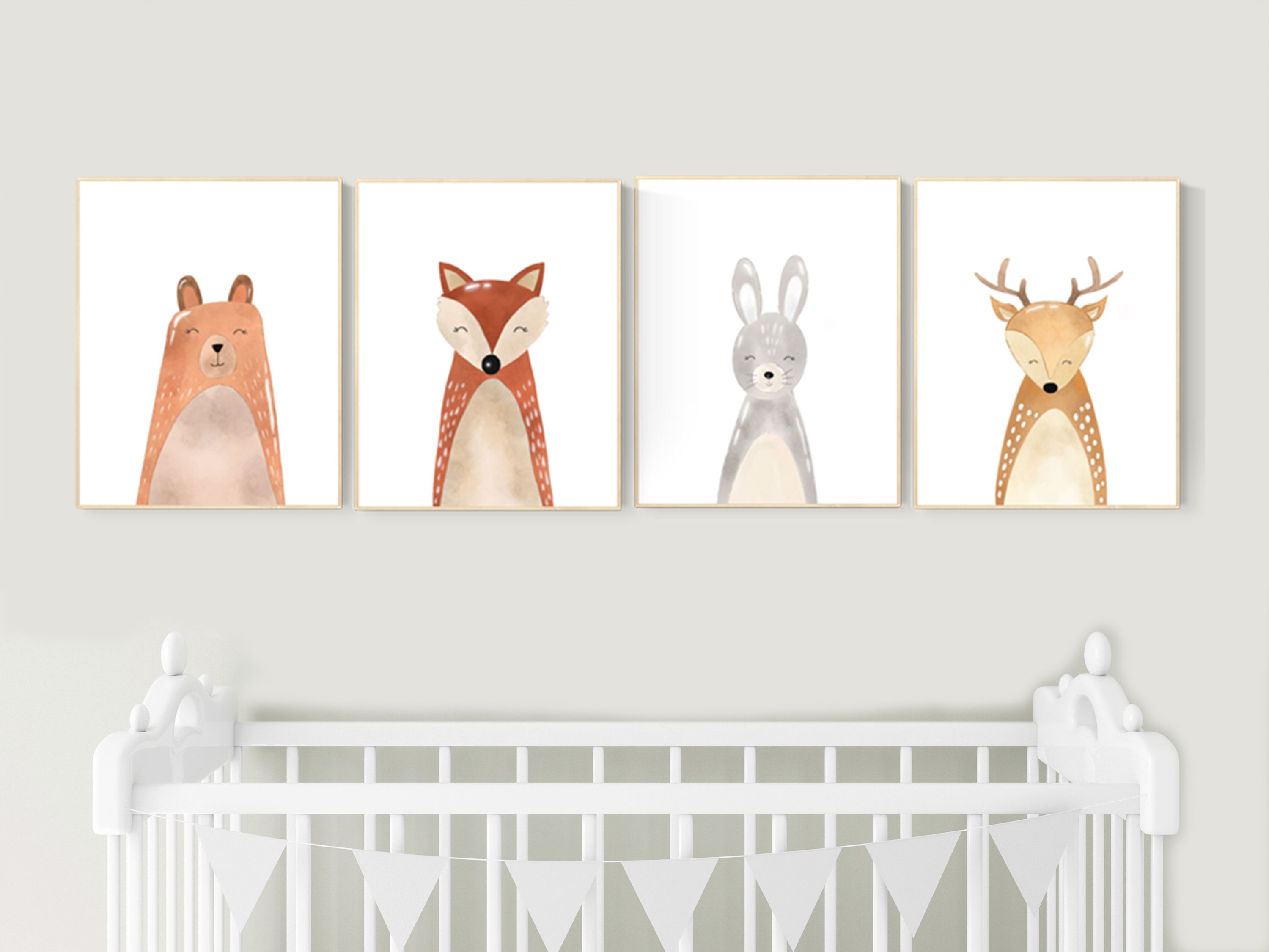 Nursery wall art animals, gender neutral, Woodland nursery prints