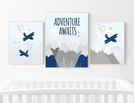 Nursery decor boy adventure, nursery decor boy airplane, world map nursery, adventure awaits, mountain nursery, Adventure nursery decor