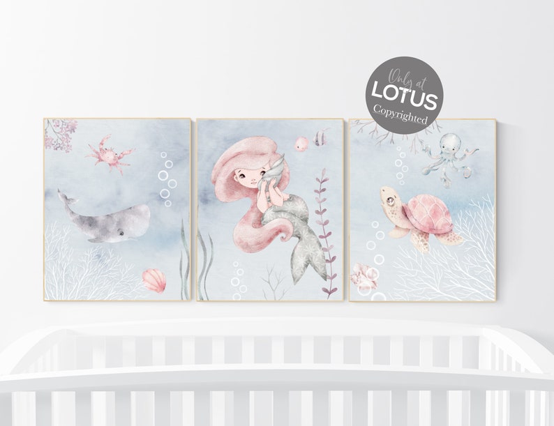 Mermaid Nursery Nursery Decor Girl Ocean Sea Nursery Decor Etsy