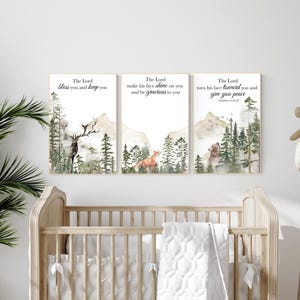 Woodland Nursery Decor: Mountain Animals, Bible Verse Art Print