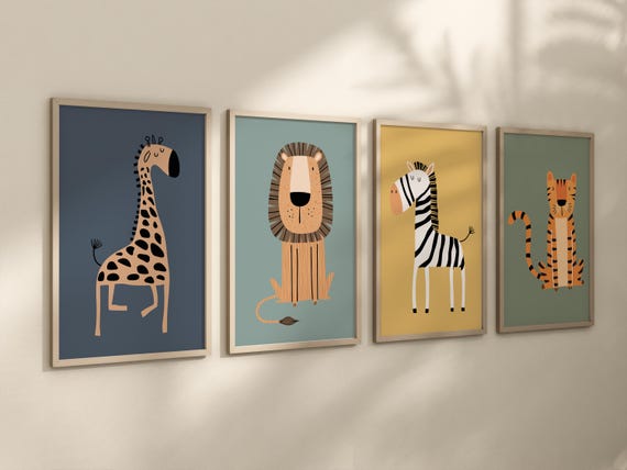 Safari Nursery Wall Prints, Boho Nursery Prints, jungle animals, Sage Green Nursery Art, animal Nursery Decor, animal prints