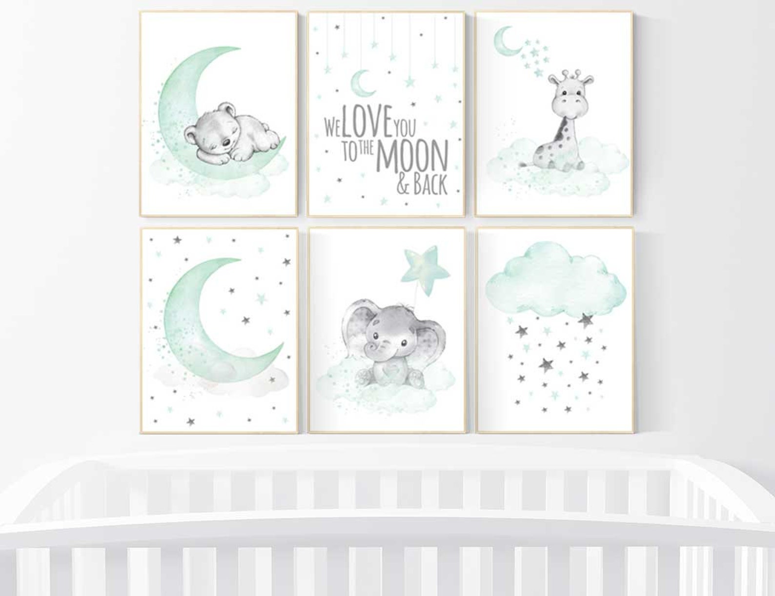 Nursery Wall Art Gender Neutral Nursery Decor Neutral Mint Etsy