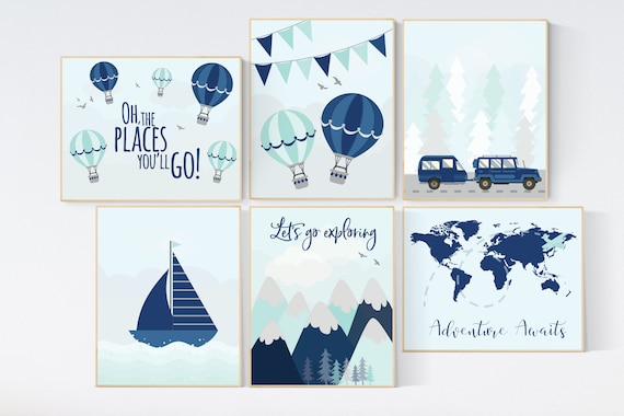 Adventure nursery decor, nursery decor boy adventure, nursery decor boy plane, world map nursery, adventure awaits, travel theme print