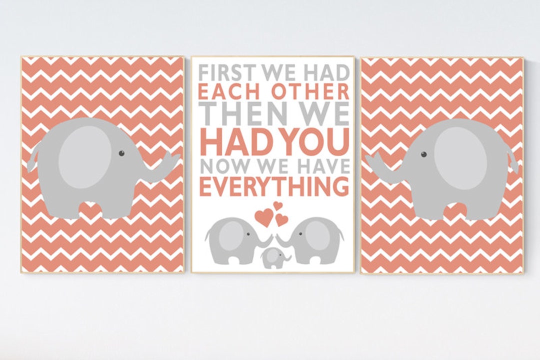 Coral Nursery Decor, Nursery Decor Elephant, Nursery Decor Girl, First