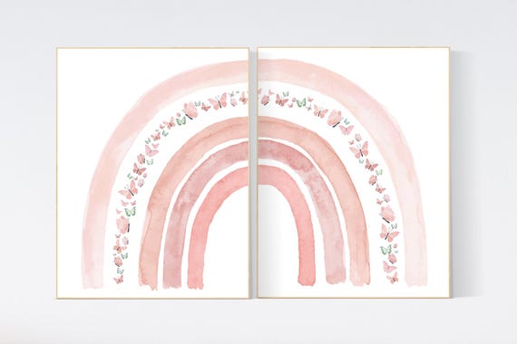 Nursery decor rainbow, Boho Rainbow Set, rainbow nursery, blush nursery, Nursery Decor boho, blush pink, flower nursery, set of 2