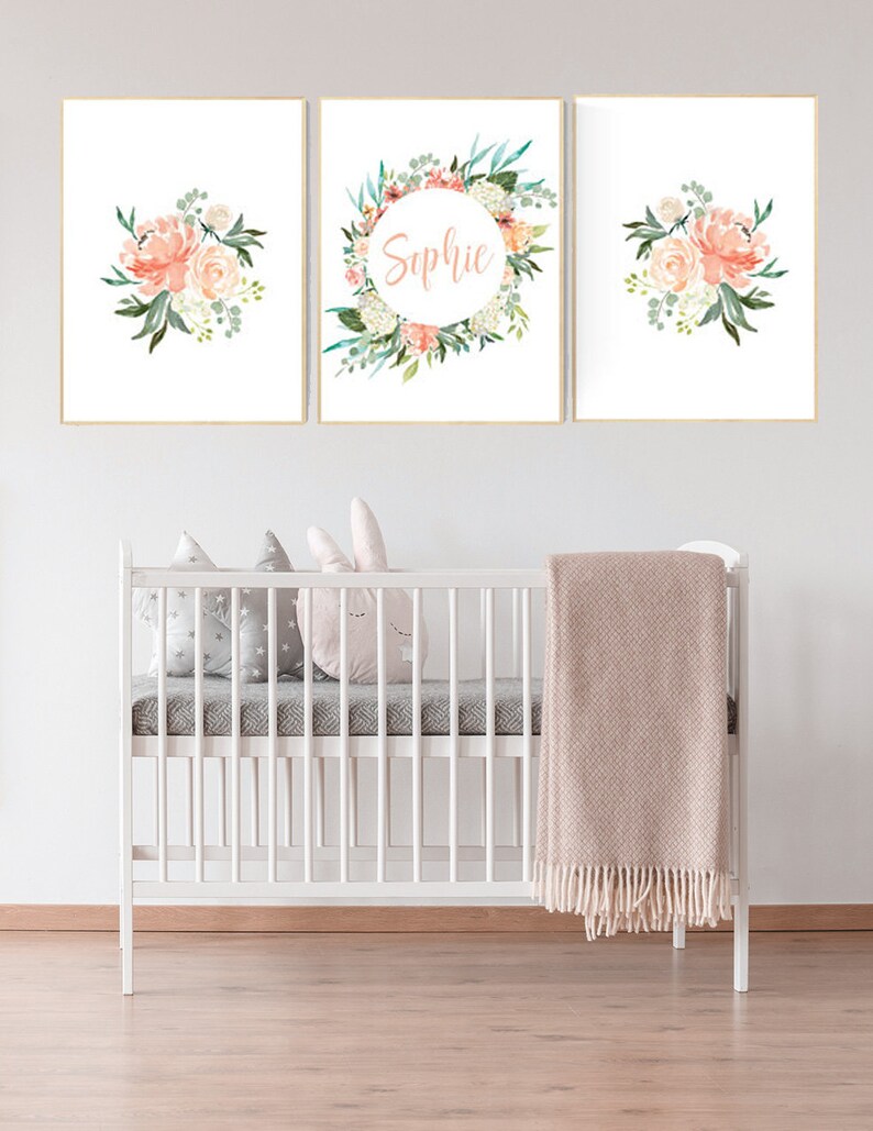 Nursery Decor Girl Coral Nursery Decor Girl Flower Name Etsy