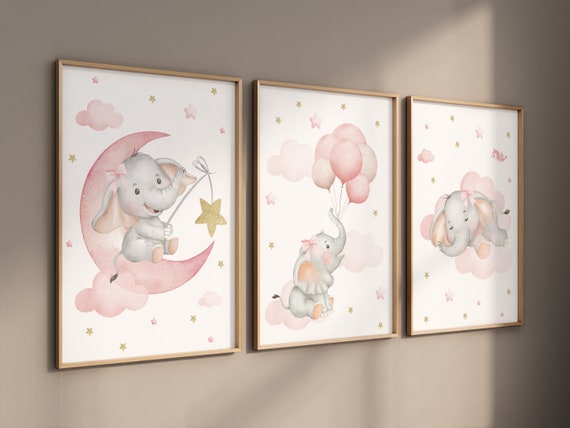 Elephant nursery, pink gold nursery, Nursery decor girl wall art, elephant prints for nursery, girls room decor, baby girl, pink and gold