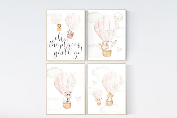 Nursery decor girl, Blush nursery decor, hot air balloon nursery, blush pink, nursery decor woodland animals, hot air balloon nursery