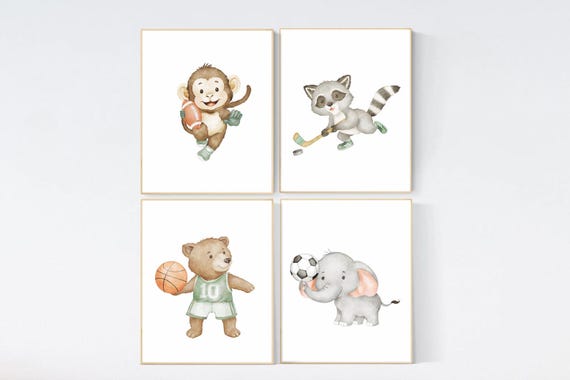 Baby Animals Sports Nursery Decor: Watercolor Prints