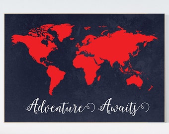 World Map Nursery Print: Navy and Red Adventure Decor