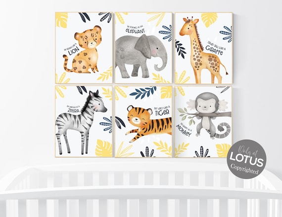 Safari nursery decor, nursery wall art animals, safari nursery, yellow nursery, Boho Nursery Prints, Safari Nursery Prints, yellow and navy