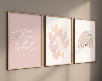 Rainbow Heart Nursery Print: Blush Girl Room Decor