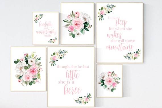 Nursery wall art floral, nursery decor girl flower, baby room prints, Boho baby room, pink nursery, flower baby room, quotes, girls room