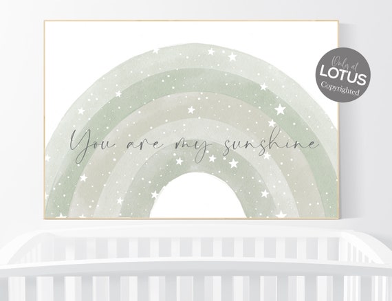 Nursery prints rainbow, gender neutral, sage green nursery wall decor, rainbow nursery, you are my sunshine, nursery decor, green nursery