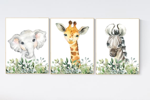 Jungle Animals, Safari Animal Nursery Prints, safari animals, safari nursery, Greenery, gender neutral nursery, Boy Nursery Wall Art