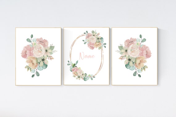 Nursery decor girl floral, nursery decor girl name, nursery decor girl flowers, blush pink, nursery decor girl boho, floral nursery prints