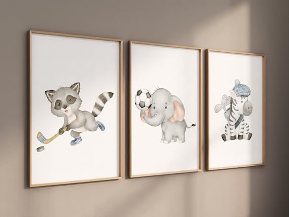 Sports nursery decor, Baby Animals Sport, Baby boy sports nursery, Safari nursery, golf, hockey, soccer animal sports