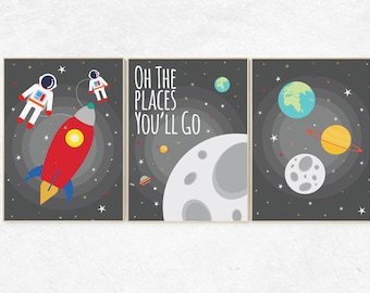 Space nursery decor, gray nursery decor, outer space nursery wall art, Oh the places you'll go, nursery set, space themed nursery, grey,