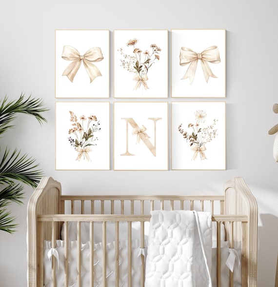 Boho Nursery wall art, Wildflower Nursery Decor, Floral Nursery, Girl Nursery Decor, vintage flower nursery, Botanical Print, bow print