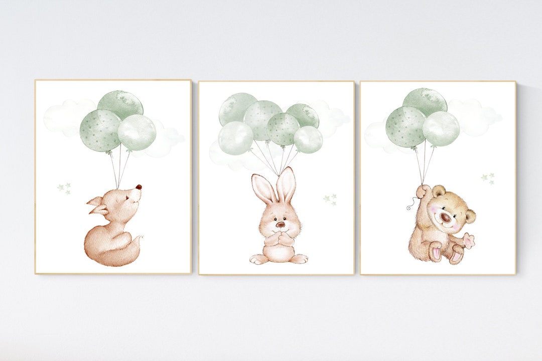 View of Nursery Wall Art Animals, Green Nursery, Gender Neutral Nursery, Sage ...