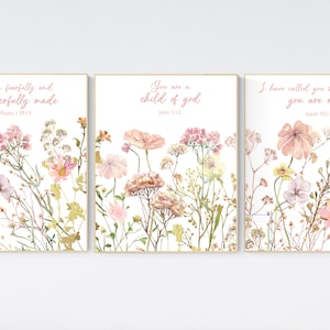 Wildflower Nursery Art Prints: Boho Floral Decor, Bible Verse