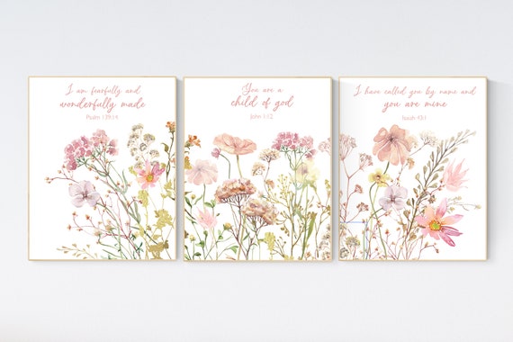 Boho Nursery wall art, Wildflower Nursery Decor, Floral Nursery, Girl Nursery Decor, vintage flower nursery, bible verse, christian wall art