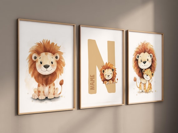 Lion prints, lion nursery, safari animal wall art, lion family decor, baby nursery prints, jungle themed posters, safari themed, lion poster