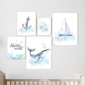 Nursery decor boy nautical, whale print nursery, nautical wall decor nursery, sea nursery decor, nautical prints set, sea themed nursery