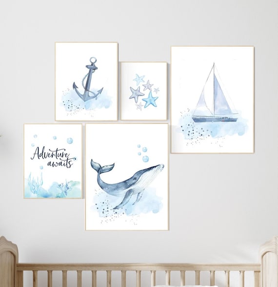 Nursery decor boy nautical, whale print nursery, nautical wall decor nursery, sea nursery decor, nautical prints set, sea themed nursery