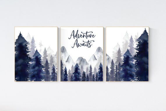 Woodland Nursery Decor, Baby Boy Nursery, Mountain Nursery, Adventure Awaits Print, Nursery decor boy, woodland nursery