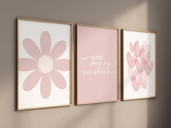 Flower nursery, flower prints for girls room, you are my sunshine, blush nursery, Girl bedroom art, heart print, girls room decor, baby girl