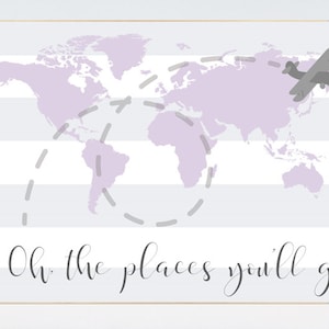 Nursery decor girl purple, nursery decor map, Lilac nursery, Oh the places you&#39;ll go, travel nursery decor, world map, lavender nursery