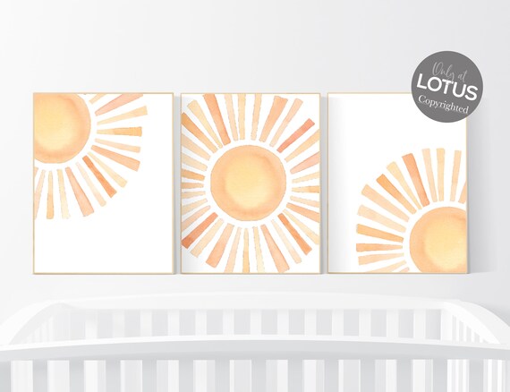 Sunshine print, sun nursery, Boho setting sun, Nursery Wall art print, Boho wall art set , Gender Neutral Kids wall art, Sunshine decor