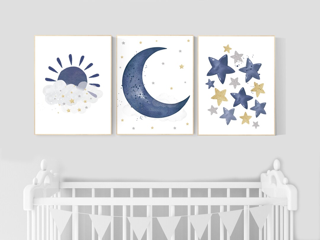 Navy Nursery Decor Cloud and Stars Moon and Stars Navy Gold - Etsy